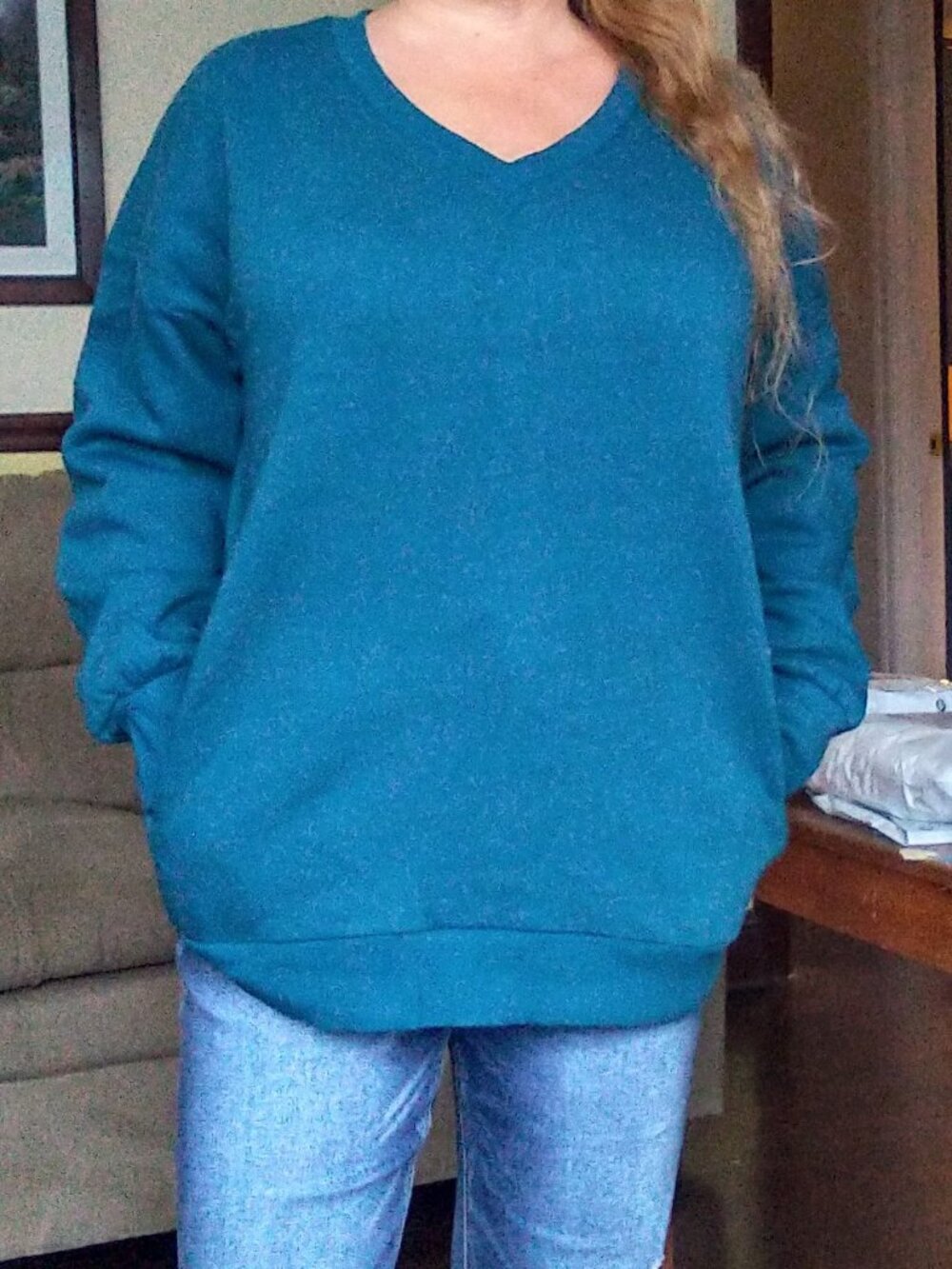 Teal vneck sweatshirt by Zenana sz XL